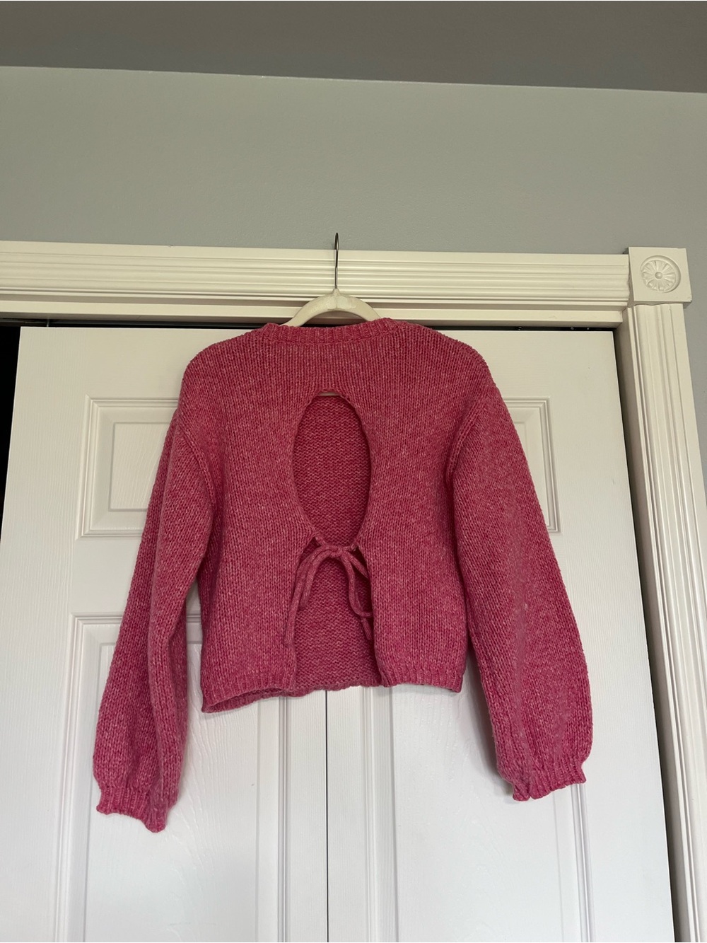 Open-Back Pink Knit Sweater with Tie Detail